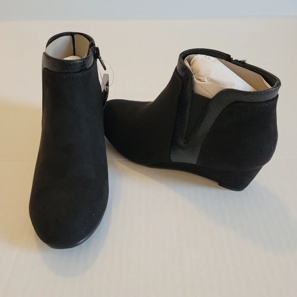 Croft & Barrow Ocelot Black Ankle Boots Booties Sz 6.5